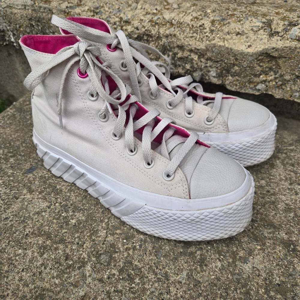 converse women's sz 8.5 lift‎ 2X chunky platform white pink